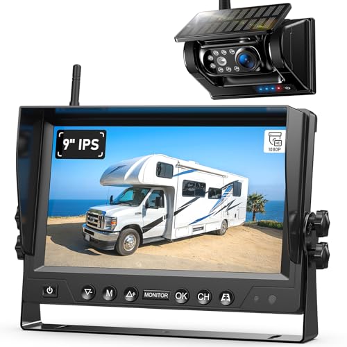ZEROXCLUB 9 Inch Magnetic Solar Wireless Backup Camera System, 9600mAh Solar Rechargeable RV Backup Camera Wireless with HD1080P 9" Loop Recording Monitor for Trailer RV Trucks, BL901 - size: 9"-1 Cam