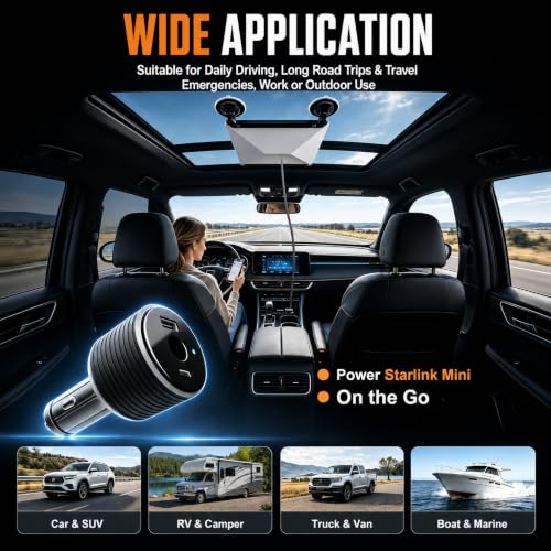 60W Starlink Mini Car Adapter, 24V Step Up Converter, Dual USB & DC Ports