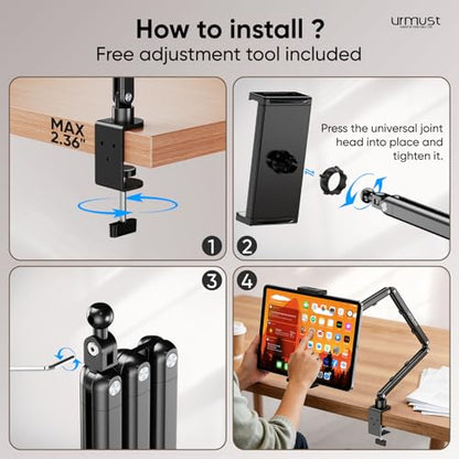 Urmust Tablet Stand for Desk, Adjustable iPad Holder for Bed, 4.7"-15.6" - size: 3 Arm-Up to 15.6"