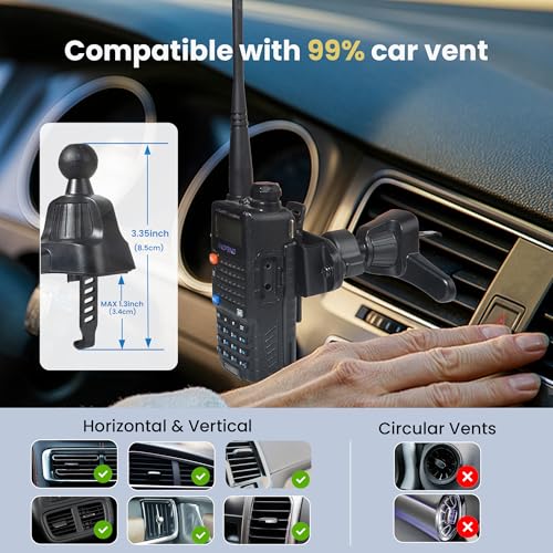TWAYRDIO Radio Holder with Metal Hook Clip, Car Air Vent Handheld Radio Mount, Universal Automobile Cradle for Yaesu Motorola Baofeng Retevis Midland Two Way Radios for Cobra Uniden Astatic CB Mics