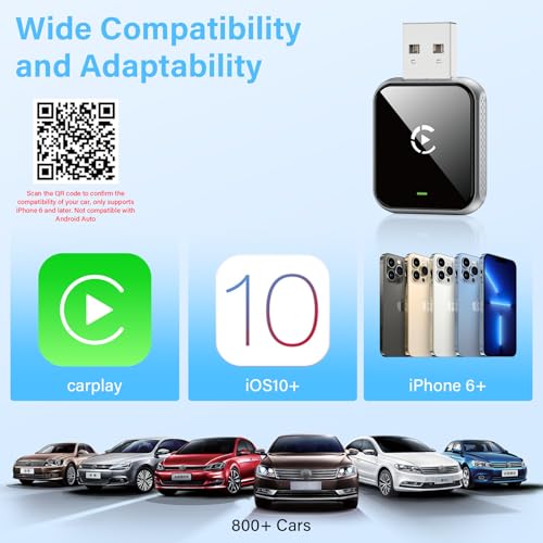 Mini Wireless CarPlay Adapter, 2026 Upgraded Carplay Connect, Wireless and Bluetooth Adaptor, Plug&Play, No Delay & Stable Connection, for iOS 10+