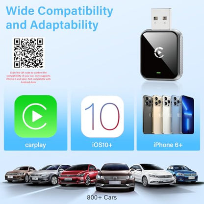Mini Wireless CarPlay Adapter, 2026 Upgraded Carplay Connect, Wireless and Bluetooth Adaptor, Plug&Play, No Delay & Stable Connection, for iOS 10+