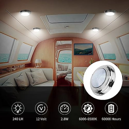 RVZONE 12V Marine Boat Dome Light,7" Stainless Steel LED Cabin Light - size: 7 Inch Stainless Steel Base/White & Red Light