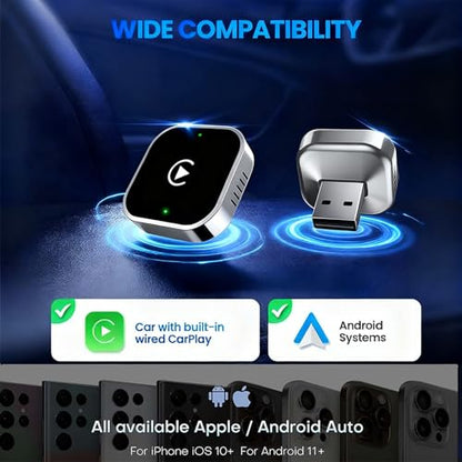 Wireless CarPlay Adapter for Apple iPhone & Android, 2-in-1