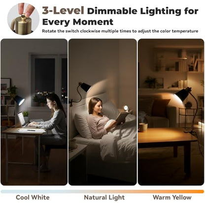 LALISU Desk lamp Eye-Caring Table Lamps 360°Rotation Gooseneck Clip on Lamp - color: Black and Gold