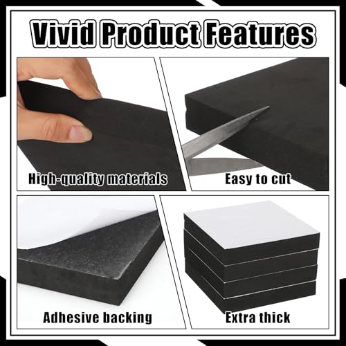4 Pcs 1" Thick Foam Padding Sheet with Adhesive Backing Closed Cell - color: Black, size: 1 Inch Thick, 4 x 4 Inches