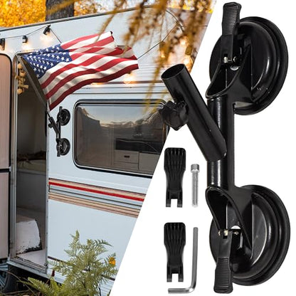 RV Flag Pole Holder, Suction Cup Flag Mount for RVs, Campers, Trucks, Cars and Boats, No Drill Flagpole Holder for Smooth Surfaces, Fits Poles up to 1.18 in