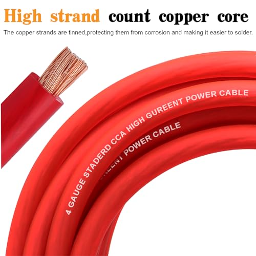 AWG 4 Gauge Wire Kit,Battery Cable,CCA Copper Clad Aluminum 50FT Black/Red with 4ga lugs,10-in Cable Cutter and Heat Shrink Tube for Power/Ground,Car Audio Speaker,Amp Wiring kit - color: W/ Cutter