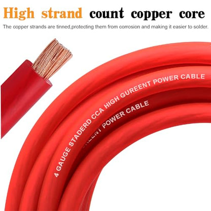 AWG 4 Gauge Wire Kit,Battery Cable,CCA Copper Clad Aluminum 50FT Black/Red with 4ga lugs,10-in Cable Cutter and Heat Shrink Tube for Power/Ground,Car Audio Speaker,Amp Wiring kit - color: W/ Cutter