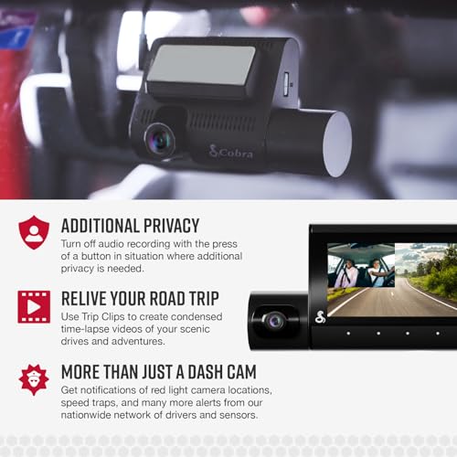 Cobra Smart Dual View Front and Cabin Dash Cam (SC 220C), 360 Alerts - style: Front and Cabin View