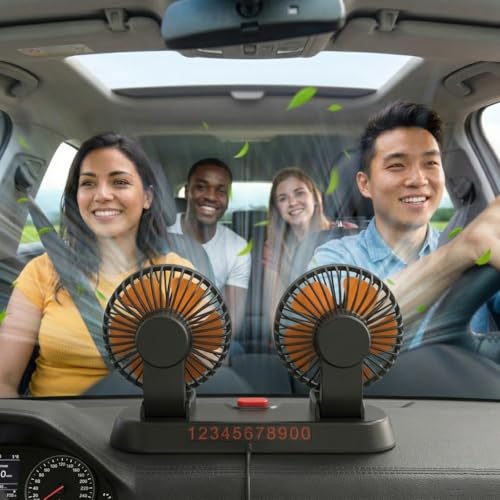 Dual Head 24V Car Cooling Fan, 360° Rotatable Dashboard Fan with 2 Speed Adjustable, Cigarette Lighter Plug Heavy Duty Truck Fan for Semi Truck, Bus, Tractor, Van, School Bus - color: 24V