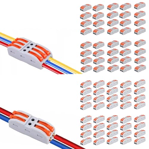 Wire Connectors Nuts,Nineleaf Push Quick Electrical Cable Connectors Working Range Max 32A 600Volt,2 and 3 Circuit Inline Splices,Cables from 28 to 12awg,2 in 2 Out 40Pack with 3 in 3 Out 40Pack - color: Blended, size: 80PCS