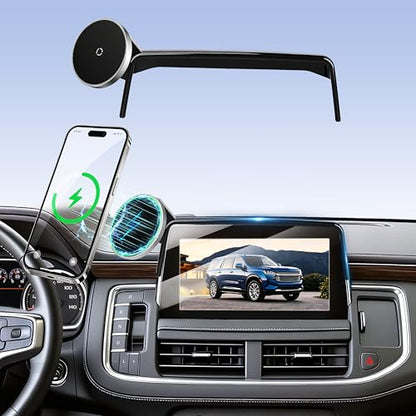 Wireless Car Charger for Chevy Suburban (2021-2023 2024, 10.2 Inch) / Tahoe/GMC Yukon/Yukon XL, iPhone Magnetic Car Mount, 15W Magsafe Phone Holder for Samsung & Google, 2022 Car Accessories - size: Chevy Suburban / Tahoe / Yukon | 2021-2024