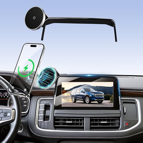 Wireless Car Charger for Chevy Suburban (2021-2023 2024, 10.2 Inch) / Tahoe/GMC Yukon/Yukon XL, iPhone Magnetic Car Mount, 15W Magsafe Phone Holder for Samsung & Google, 2022 Car Accessories - size: Chevy Suburban / Tahoe / Yukon | 2021-2024