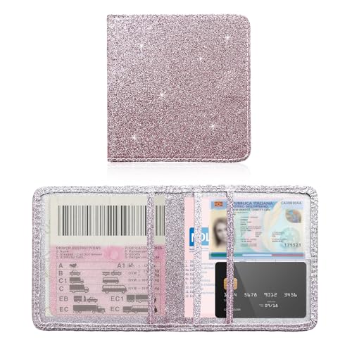 Ziciner Car Registration and Insurance Holder, Auto Card Document Glove Box Organizer with Magnetic Closure, Universal Vehicle Interior Accessories for Cars SUVs (Glitter Pink-Small) - color: Glitter Pink, size: S-5.2×5.1"