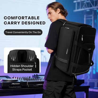 Large DJ Cable Organizer Bag, Padded Gig Bag with 8 Detachable Divider, Travel DJ Mixer Backpack for Musicians, Professional Multi-Pocket for 17" Laptop, Microphone, Cord, Headset & Music Accessories