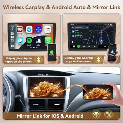 [4+64G] Hikity Android 15 Carplay Stereo Double Din, 9'' in-Cell Touch Screen Radio Wireless Carplay Android Auto 5G WiFi Car Stereo Bluetooth 5.0 Mirror Link GPS SWC FM/RDS/EQ, AHD Backup Camera+Mic - style: 2+64G HiFi