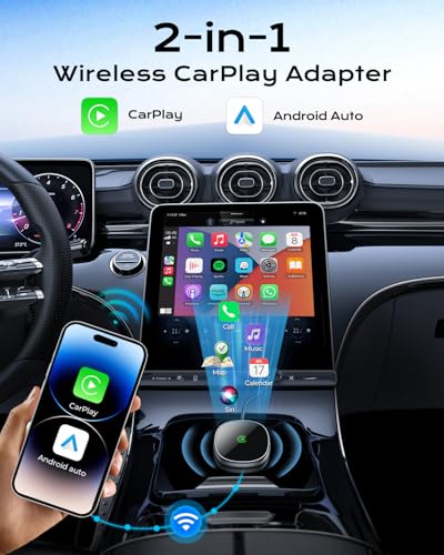Wireless Carplay Adapter for iPhone & Android Auto 2-in-1, Stable, Plug & Play Low Delay Carplay Wireless Adapter Convert Wired to Wireless Apple Car Play Dongle for iOS 10+/Android 11+ (Grey)