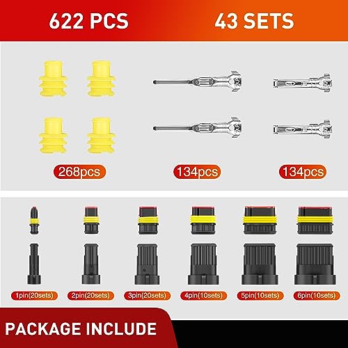 Nilight 622PCS 1 2 3 4 5 6 Pin Electrical Connector ‎Plug and Play 43 Sets - size: 1-6Pin Connector 622Pcs