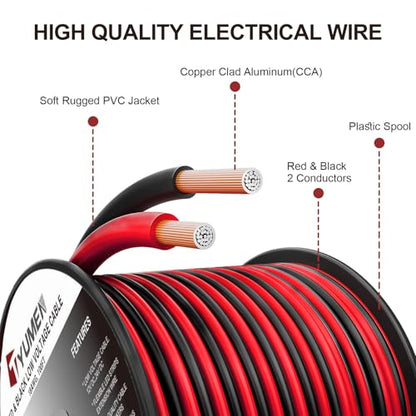 TYUMEN 18 Gauge Wire 100FT, 18/2 AWG Red Black Hookup Electrical Wire LED Strips Extension Cord 12V/24V DC Cable, 18AWG 2 Conductors Flexible Wire for LED Ribbon Lamp Tape Lighting - size: 100 Feet