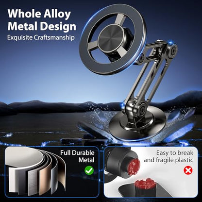 Ultra Magnetic Long-Arm Phone Holder Stand, Fits for MagSafe Car Mount Bracket【Windshield+Vent+Dash】, 360° Rotation Adjustable Strong Magnets Car Mount Desk Office Phone Cradle Holder, Black - color: Black
