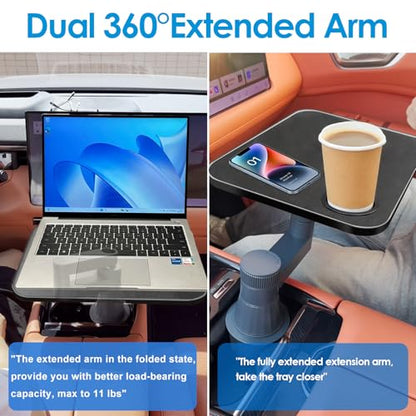 Car Tray& Car Desk for Laptop,Dual 360° Rotating,Anti Slip Leather Surface, Food Tray, Cup Holder Table Compatible with Tesla Model Y/3/S, Ford F150/Explorer/Maverick/Home Theater Seating (Black) - color: Black