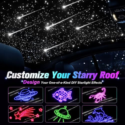 CHINLY 1200Pcs Split Starlight Headliner Kit, 4 Light Heads 0.02in 4.92ft+Meteor RGBW Star Lights for Car, 16W Starlight Kit APP/Remote Control, Flexible Wiring for Car Roof Ceiling - size: Meteor+1200pcs*0.02in*4.92ft