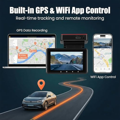 SIXTOP 4K Dash Cam Front and Rear, 4K+1080P Dual Dash Camera for Cars with 64G Card, GPS, BSD/ADAS/LCA Night Vision WDR WiFi &App Control G-Sensor 3” IPS Screen Loop Recording 24H Parking Mode