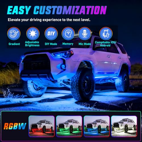 Nilight 8PCS Aluminum RGBW Underglow LED Strip Lights with APP & Remote - color: 8Pcs Aluminum Underglow Strip Lights RGBW