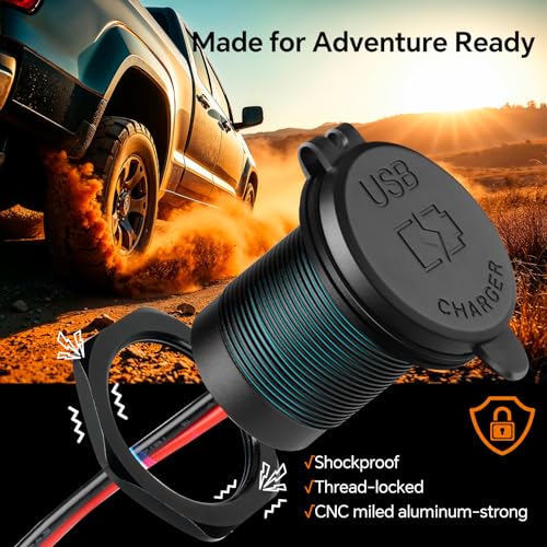 12V USB Outlet Wall Mount Aluminum PD3.0 and QC 3.0 Waterproof Dual Port DC 12~24V Socket USB C Cigarette Lighter Replacement for Boat RV Camper Trailer Truck Golf 2Pcs