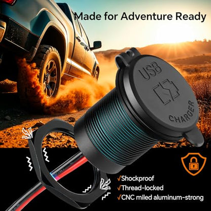 12V USB Outlet Wall Mount Aluminum PD3.0 and QC 3.0 Waterproof Dual Port DC 12~24V Socket USB C Cigarette Lighter Replacement for Boat RV Camper Trailer Truck Golf 2Pcs