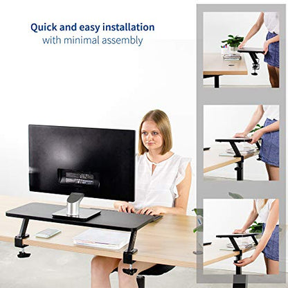 VIVO Black Clamp-on Small 26 inch Ergonomic Desk Shelf, Single Computer Monitor Stand Riser - Desk Organizer Holds 1 Screen or Laptop STAND-SHELF24B - size: 24" shelf