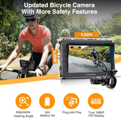 Bicycle Rear View Camera with Zoom Function, 10-Hour Battery Life