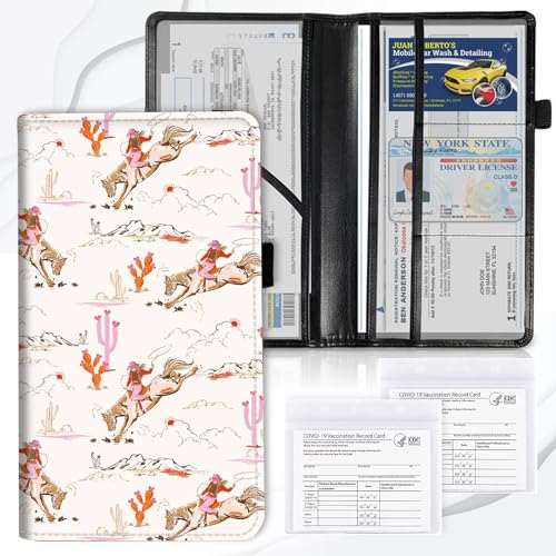 Car Registration and Insurance Card Holder, Vehicle License Documents Glove Box Compartment Organizer Wallet, ID Card Holder for Car Essentials Automobile, Cowgirl Wild West - color: Cowgirl Wild West