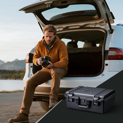 Lykus PVC2 Hard Case with Dividers for Cameras,Lenses,DJI Mavic/Air/Mini - color: Black PVC2