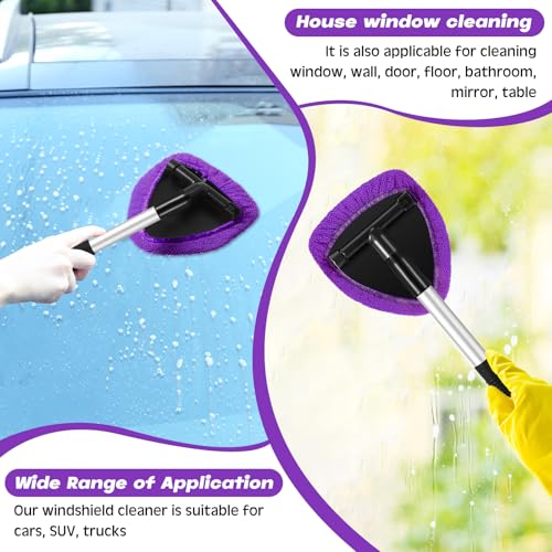 Baderke 10 Pcs Windshield Cleaner Tool Car Window Cleaning Supplies with Extendable Handle Include 6 Washable Microfiber Bonnets 2 Empty 60ml Spray Bottle Glass Wiper Kit(Purple) - color: Purple
