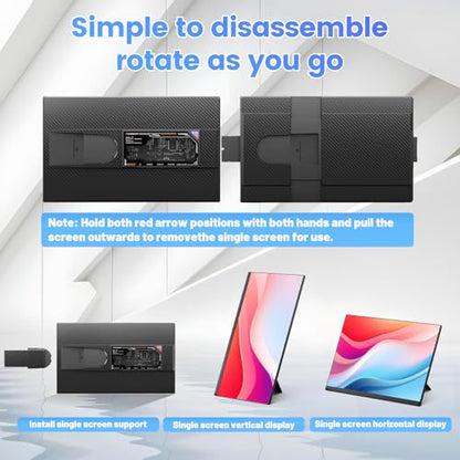 Teamgee 15.6" Laptop Screen Extender, Slim & Lightweight Portable Monitor for Laptop (Fits 13-17"), Full HD IPS, 360° Rotating Stand, USB-C Plug & Play, RGB Lighting, Thin Bezels - size: 15.6"