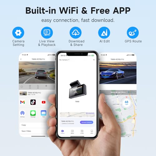 4K Dash Cam Front and Rear with Wi-Fi GPS Free 128GB Card, Dash Camera for Cars with HDR&WDR Night Vision, Car Camera with 3" Touch Screen, 170° Wide Angle, Loop Recording, 24H Parking Mode - style: dash cam with 128GB card