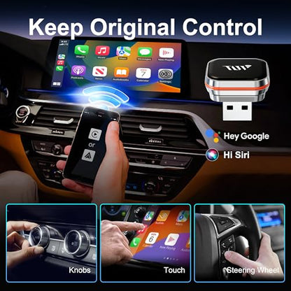 Mini Wireless Carplay Adapter for iPhone, 2-in-1 CarPlay & Android Auto Wireless Adapter for Car(2015+) with Wired CarPlay, USB-A/C Plug & Play, Fast Auto-Connect for iPhone iOS 10+ Android 11+ - color: Silver