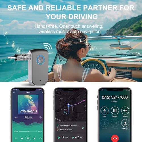 Bluetooth AUX Adapter for Car,3.5mm Wireless Receiver AUX Bluetooth Car Adapter,Hands-Free Call for Cars, Speakers, Stereo Systems and Headphones