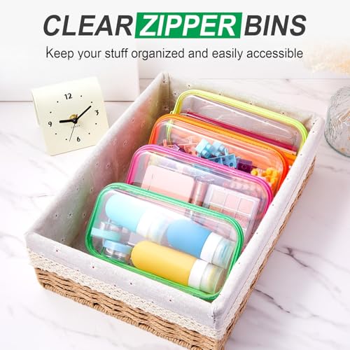 Hoolerry 4 Pcs Hard Clear Zipper Case, Clear, 7.5 x 3.9 x 2 in, Neon - color: Fluorescent, size: 7.5 x 3.9 x 2 in