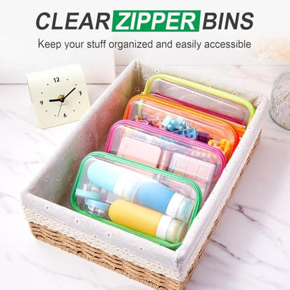 Hoolerry 4 Pcs Hard Clear Zipper Case, Clear, 7.5 x 3.9 x 2 in, Neon - color: Fluorescent, size: 7.5 x 3.9 x 2 in