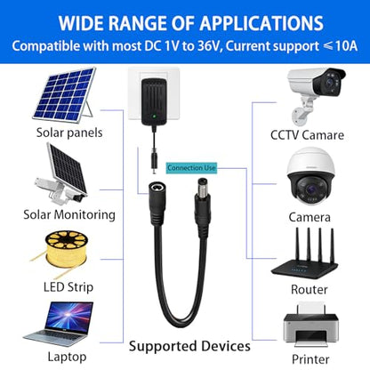 DC Power Extension Cable, 5.5mm x 2.5mm, 16.4FT, 3-Pack - color: Black 3pcs, size: 16.4ft