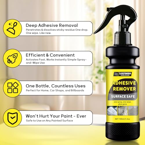 Adhesive Remover Spray with Scraper & Towel - Goo & Glue Gone Remove Stickers, Labels, Tape Residue from Car Paint, Glass, Tile - Safe Multi-Surface Formula - 100ml/3.4oz