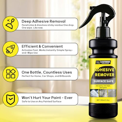 Adhesive Remover Spray with Scraper & Towel - Goo & Glue Gone Remove Stickers, Labels, Tape Residue from Car Paint, Glass, Tile - Safe Multi-Surface Formula - 100ml/3.4oz