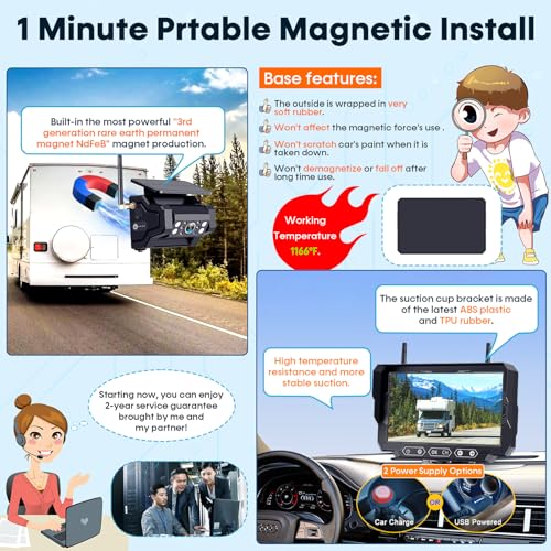 1080P HD Wireless Backup Camera - 1 Minute Magnetic Easy Install No Wiring - size: 7" Backup Camera for Truck