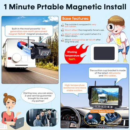 1080P HD Wireless Backup Camera - 1 Minute Magnetic Easy Install No Wiring - size: 7" Backup Camera for Truck