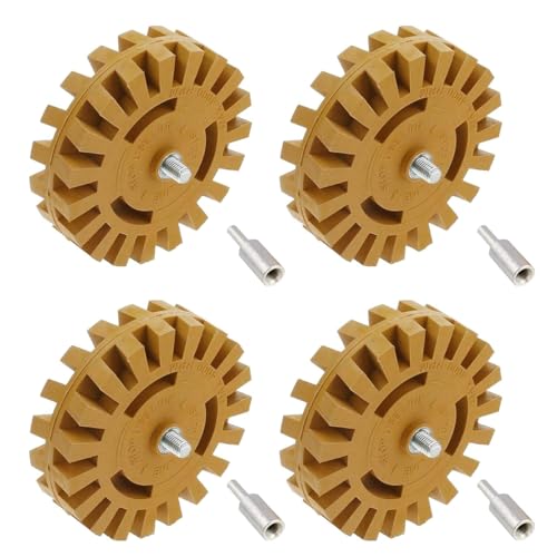 4PCS Decal Remover Eraser Wheel Tool Kit, 4inch Rubber Power Drill Attachment with Adapter for Removes Car Adhesive, Pinstripe, Sticker, Vinyl.