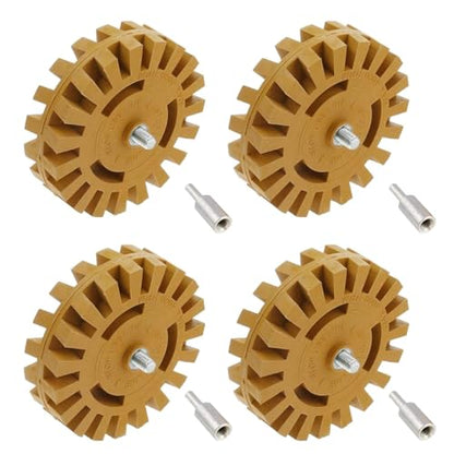 4PCS Decal Remover Eraser Wheel Tool Kit, 4inch Rubber Power Drill Attachment with Adapter for Removes Car Adhesive, Pinstripe, Sticker, Vinyl.