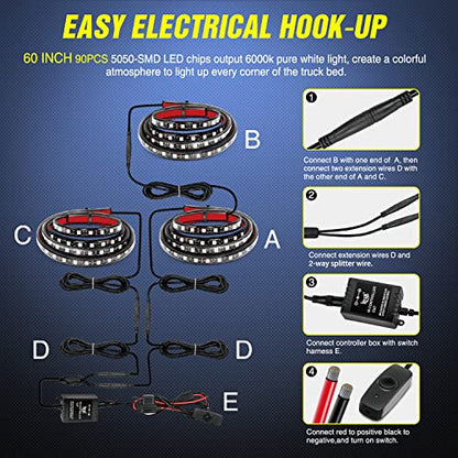 Nilight 3PCS 60 Inch RGB Truck Bed Light Strip 270 LED Neon Accent LED - color: RGB (Red, Green, Blue)